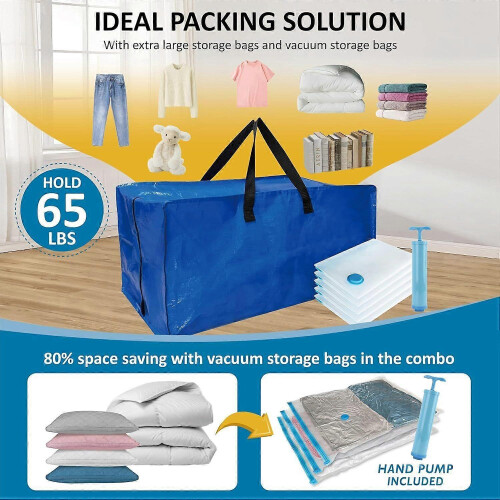 10 Pack Heavy Duty Extra Large Moving Bags with Backpack Straps & Vacuum Storage 2