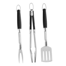 Stainless Steel BBQ Utensils Set with Fork Shovel and Tongs, Durable Outdoor Grill Tools with Hanging Storage
