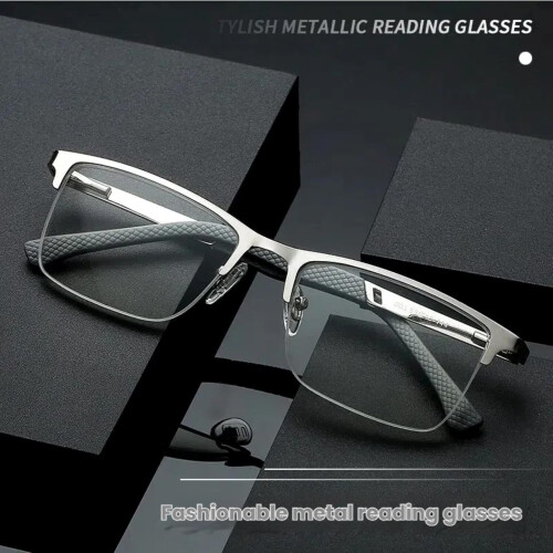 Blue Light Blocking Reading Glasses for Men, Business Style Silver Frame, Clear Vision 2 Pack 2