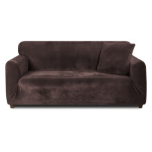(Brown, 3 Seater) Velvet Plush Thick High Stretch Elastic Fabric L Shape Sofa Slipcover Couch Cover 1 2 3 4 Seater Po