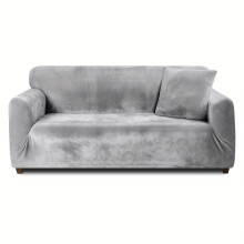 (Silvery Grey, 1 Seater) Velvet Plush Thick High Stretch Elastic Fabric L Shape Sofa Slipcover Couch Cover 1 2 3 4 Seater Po