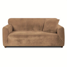 (Khaki, 3 Seater) Velvet Plush Thick High Stretch Elastic Fabric L Shape Sofa Slipcover Couch Cover 1 2 3 4 Seater Po