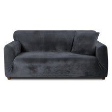 (Dark Gray, 3 Seater) Velvet Plush Thick High Stretch Elastic Fabric L Shape Sofa Slipcover Couch Cover 1 2 3 4 Seater Po