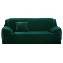 (Dark Green, 3 Seater) Velvet Plush Thick High Stretch Elastic Fabric L Shape Sofa Slipcover Couch Cover 1 2 3 4 Seater Po