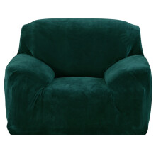 (Dark Green, 1 Seater) Velvet Plush Thick High Stretch Elastic Fabric L Shape Sofa Slipcover Couch Cover 1 2 3 4 Seater Po