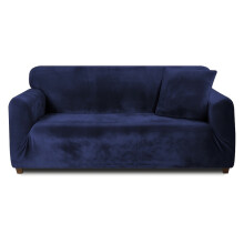 (Blue, 1 Seater) Velvet Plush Thick High Stretch Elastic Fabric L Shape Sofa Slipcover Couch Cover 1 2 3 4 Seater Po