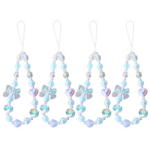 4PCS Colorful Heart Butterfly Phone Charm Set, Cute Beaded Strap Short Chain for Phones Cameras