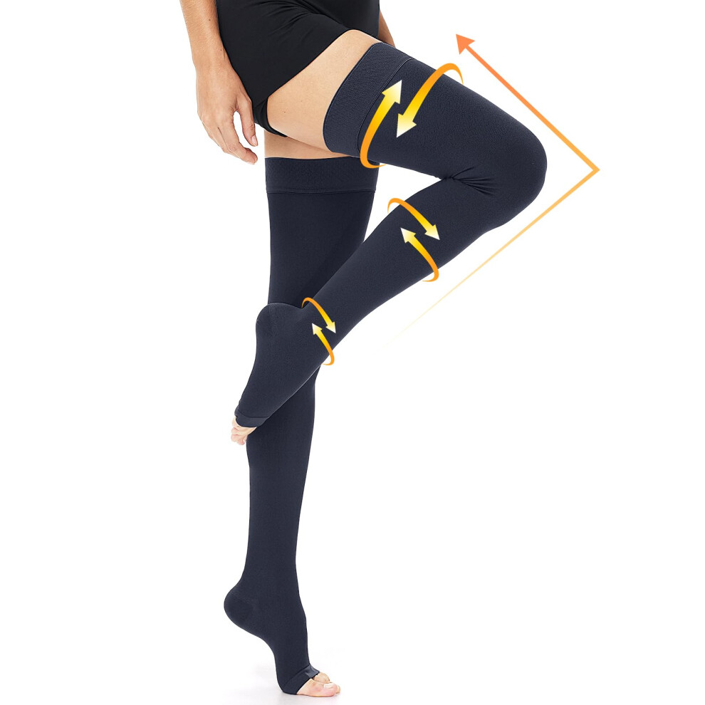 Thigh  Compression Stockings 1520mmHg Open Toe for Varicose Veins Edema with NonSlip Silicone Band