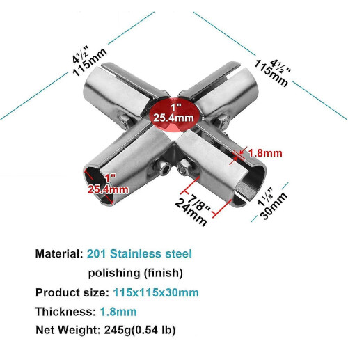 SeraphinaT 8 Sets 1 Inch O.D. 5 Way Connector Structural Pipe Connector Metal 1