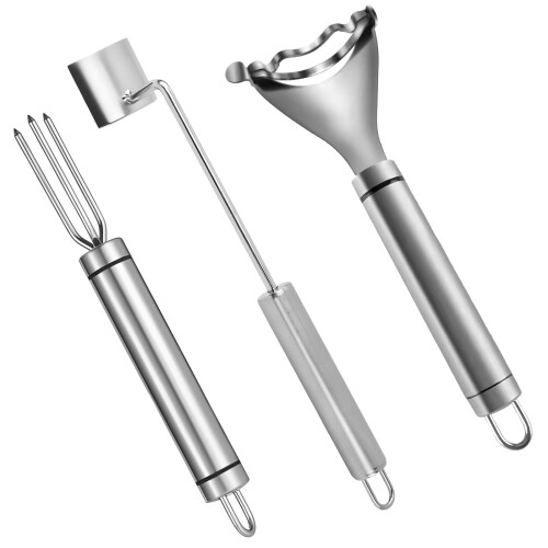 Stainless Steel Corn Tool Set, 3Piece Corn Cutter and Scraper with AntiSlip Fork for Easy Kernel Removal