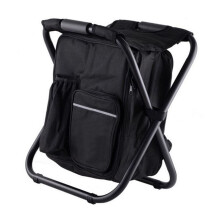 Folding Camping Chair with Cooler Bag, Lightweight Steel Frame, Large Capacity for Outdoor Travel (Black)