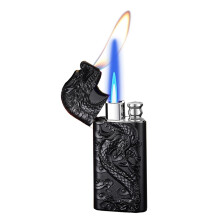 Double Flame Dragon Butane Torch Lighter for Men, Windproof Metal Refillable Jet Lighter Outdoor Camping