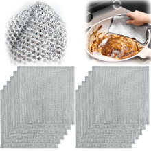 Stainless Steel Wire Dishwashing Rag 12 Pack, NonScratch Deep Grease Removal Cloths for Kitchen Cleaning