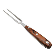 Wooden Handle BBQ Fork Stainless Steel Grilling Fork with Long Ergonomic Grip for Outdoor Cooking