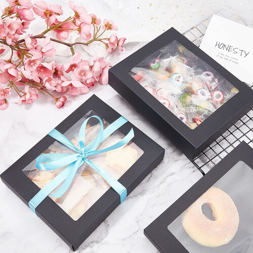 Black Gift Boxes with Window Foldable Kraft 24 Pcs 1