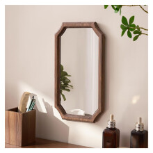 Irregular Wall Mirror 34.5 x 19 cm Walnut Frame for Bedroom Living Room Entryway Bathroom Decor
