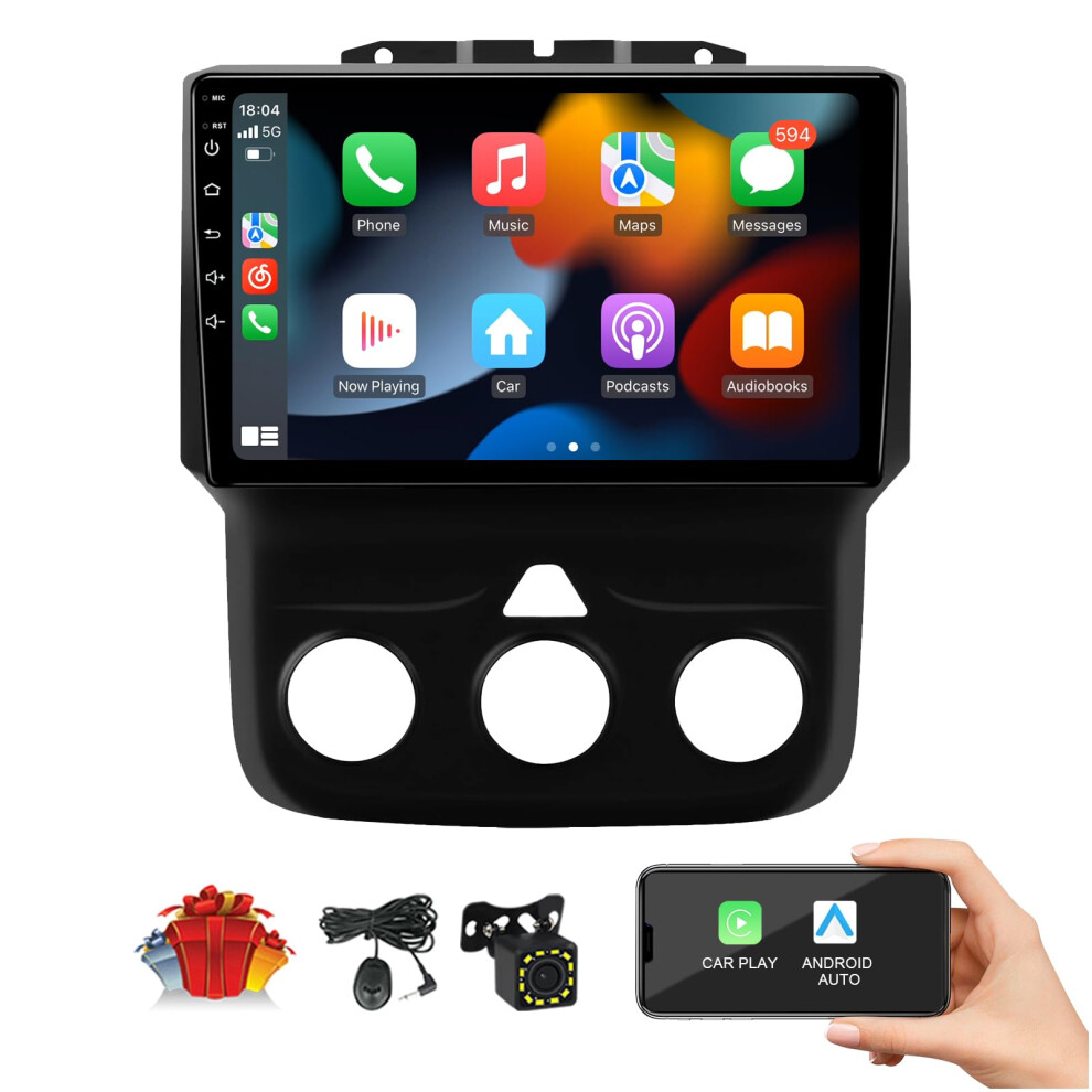 9' Android Car Stereo For Dodge Ram 20132018 Manual A/C, Wireless Carplay Android Auto, 4Gb+64Gb Gps Touchscreen 9330225666592