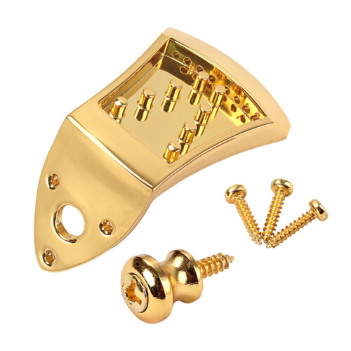 Gold Plated 8 String Mandolin Tailpiece with Screws, Triangle Design Replacement for Arched Mandolin 1