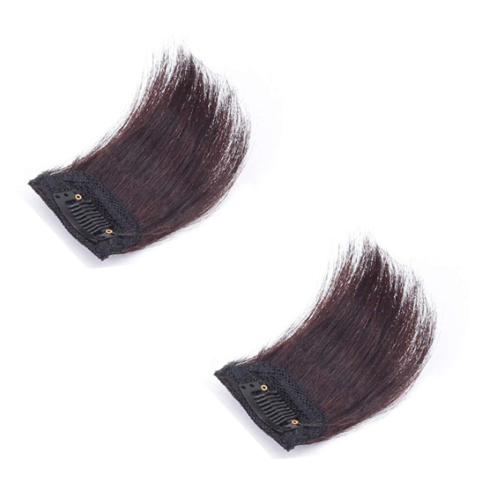 Unisex Brown 2 Pcs 4 Inch Dark Human Hair Clip In Topper For Women, Invisible Wig Piece For Instant Volume Boost