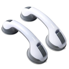 Set of 2 Suction Cup Shower Grab Bars for Seniors, NonSlip Bathroom Safety Handles with Tool Installation, Grey