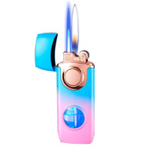 2 in 1 Torch Lighter Dual Flame Windproof Butane Refillable Lighter for Cigar Camping Blue Pink