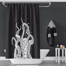 Waterproof Polyester Shower Curtain 65x72 Inch Octopus Design Bathroom Decor with Hooks Black Background
