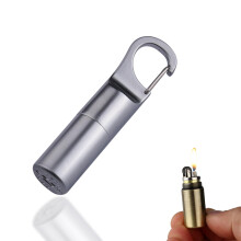 Refillable Kerosene Lighter for Camping, Windproof Retro Metal Keychain Design with Classic Flint Ignition, Silver