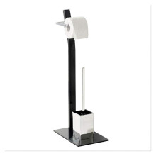 Toilet Brush and Toilet Paper Holder Set 2 in 1 Design Floor Mounted NonSkid Base Removable Stand