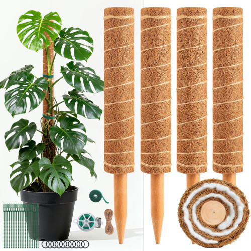 48 Inch Moss Pole for Monstera, 4 Pack Stackable Coco Coir Plant Support with Moisture Retaining Core