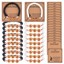 20pcs Basketball Bracelets for Team Players, Inspirational Beaded Sport Wristbands with Gift Cards, Black White