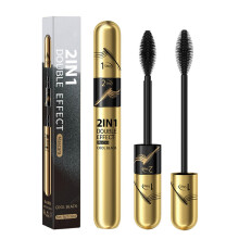 Waterproof Mascara 2 in 1 Dual Brush for Natural and Dramatic Look, Long Lasting Fiber Curl Volume Boost