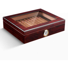 Cedar Wood Cigar Humidor Box with Hygrometer and Humidifier, Handcrafted Airtight Desktop Gift Set