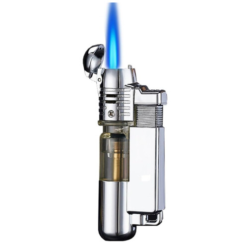 Windproof Butane Jet Flame Lighter with Adjustable Flame and Transparent Fuel Window for Camping BBQ