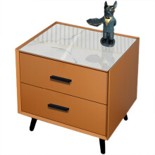 Modern Nightstand with Drawer, Solid Wood Bedside Table with Heat‑Resistant Slate , Orange Small Size