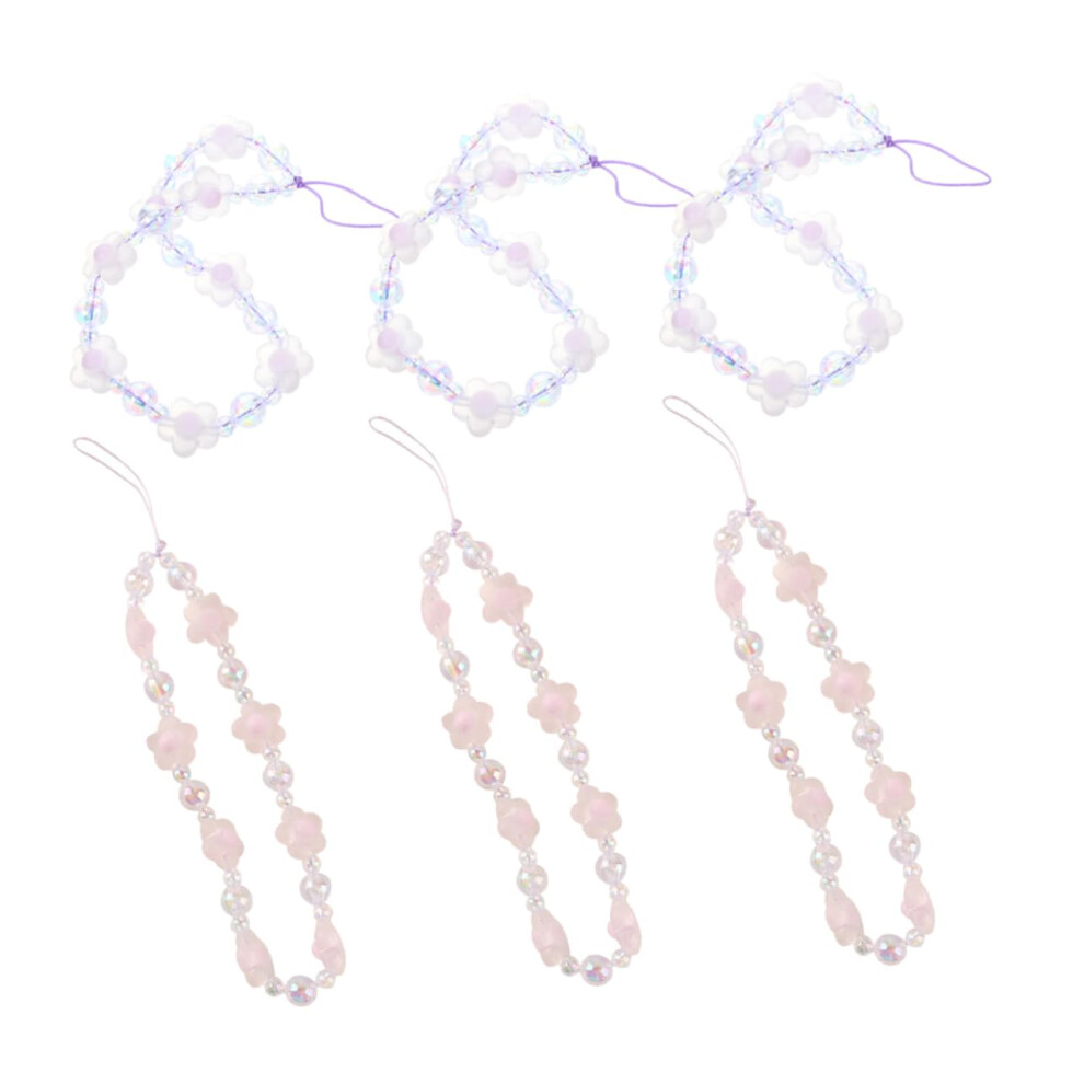 6Pcs Beaded Phone Lanyard Strap With Flower Pendant, Cute Wrist Keychain For Women, Durable And Lightweight 9330225710516