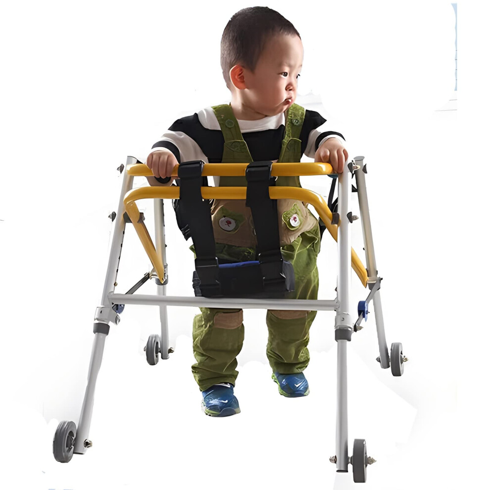 Adjustable Pediatric Walker with Seat and Wheels for Kids with Cerebral Palsy, Foldable Lightweight Aluminum Rollator