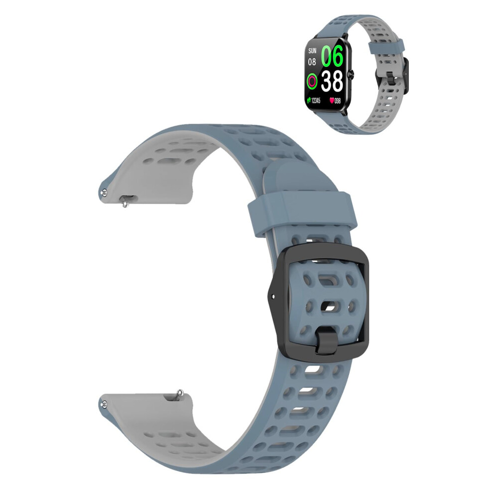 Blue Grey Breathable Silicone Smartwatch Band For Qonbink L70, Quickrelease Adjustable Sport Strap Blue,Grey 9330225710523