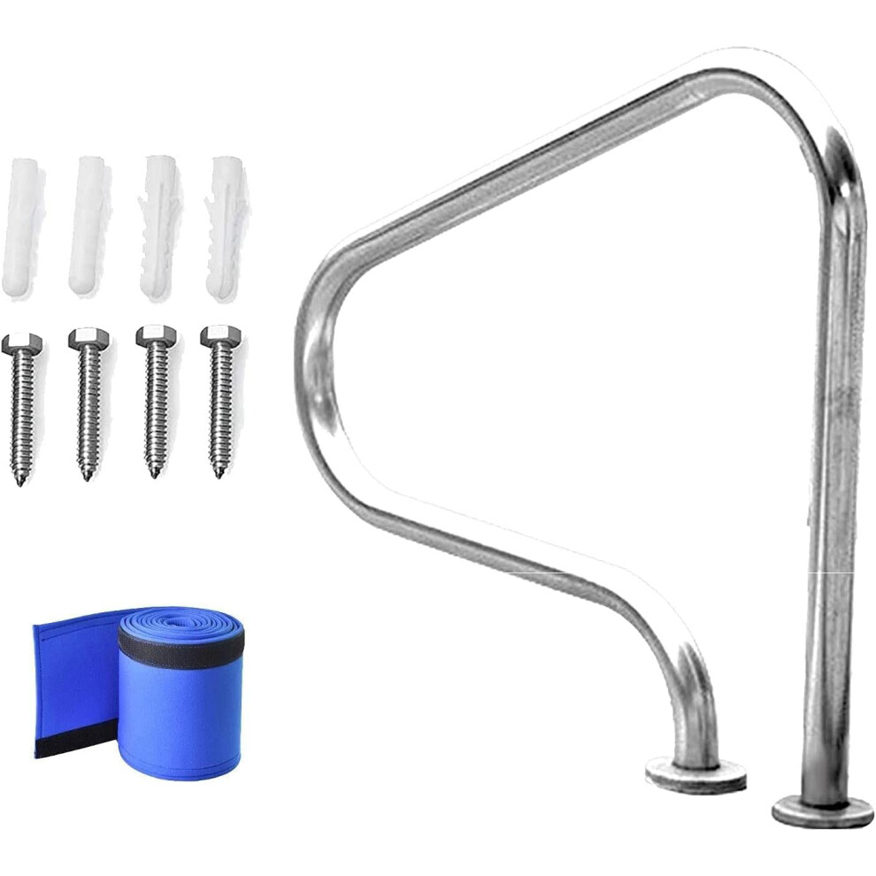 Pool Handrail 304 Stainless Steel 3Bend Flanged Stair Rail With Blue Nonslip Grip For Safe Swimming 9351714914611