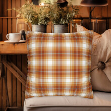 Kussenhoes met herfstruitjespatroon in licht oranje/amberkleurige tartan, 45x45 cm