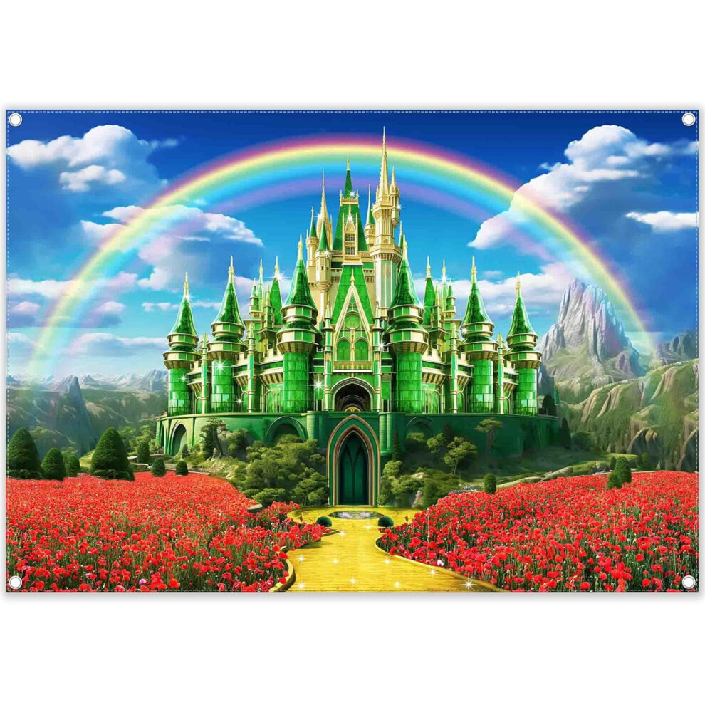 7X5ft Polyester Castle Backdrop With Brick Road Green/Yellow 9009879233244