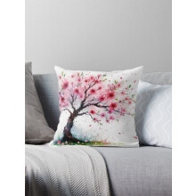 Capa de Almofada AIVO com Estampa de Flor de Cerejeira Sakura Preta, Dupla Face