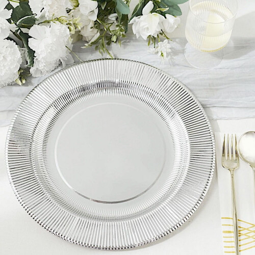 Talerze papierowe BalsaCircle Silver Metallic 10,5" Dinner i 7"
