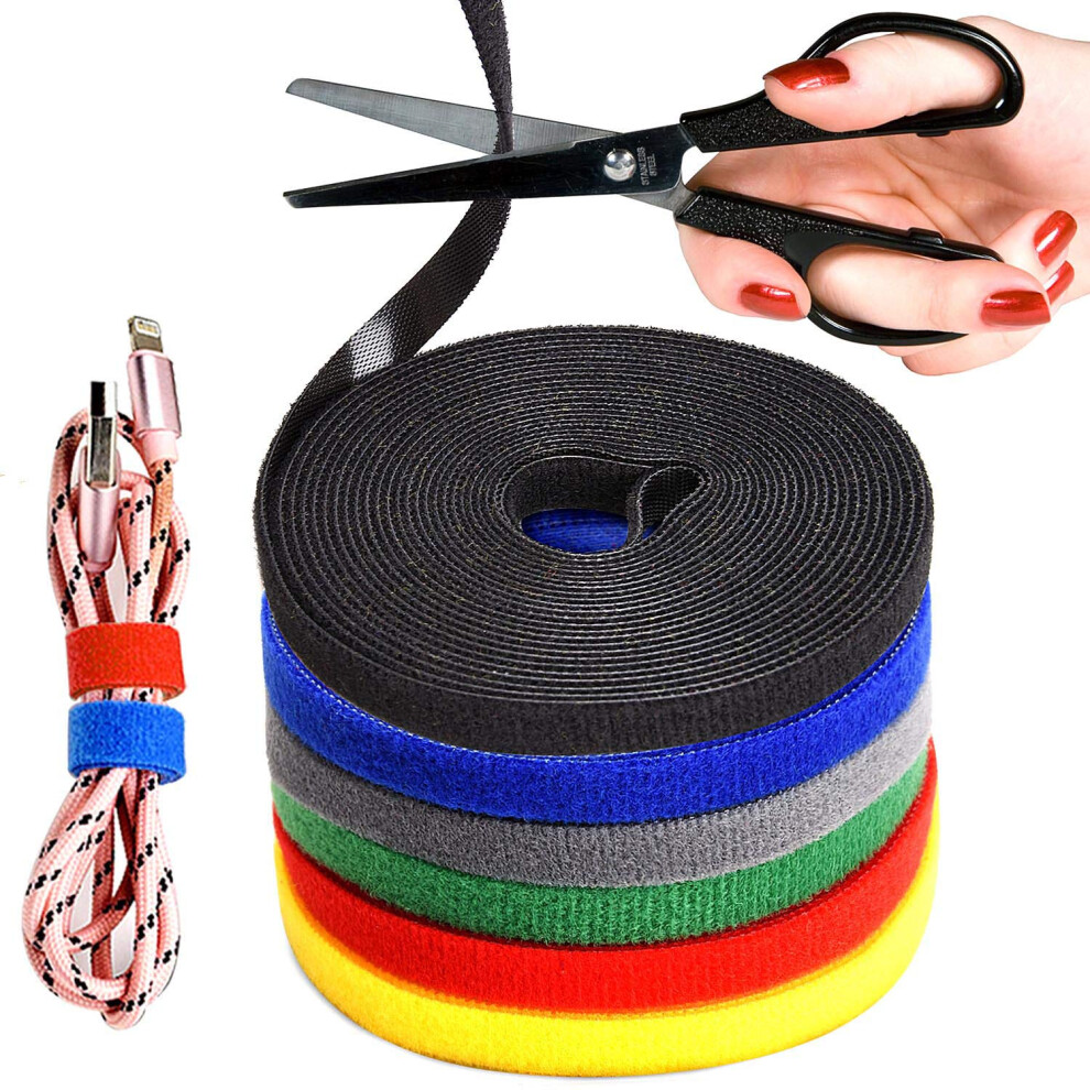6 Rolls Reusable Hook And Loop Cable Management Straps, Nylon Wire Organizer, 6 Colors, 16Ft Each 9330225824732