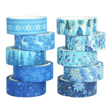 Fita adesiva decorativa azul e branca para as festas de fim de ano, conjunto de fitas adesivas decorativas de inverno para scrapbooking, diários,