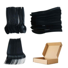 Juego de cubiertos de plástico negro, 90 piezas, que incluye 30 tenedores, cuchillos y cucharas de plástico, juegos de cubiertos negros y