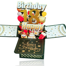 18. születésnapi kártya, 18-as felugró születésnapi kártya, fekete arany üdvözlőlap, 18Birthday 3D felugró kártyák, 18. születésnapi