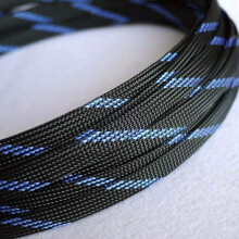 10mm Black and Blue Expandable Braided Cable Sleeving 5m Matte Finish for Neat Wire Protection