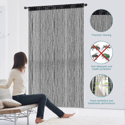 Black String Curtain for Doorways & Windows - 39"x78.5" Divider Panel 1