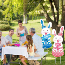 2PCS Easter Decorations Outdoor Easter Bunny and Egg Happy Easter Yard Signs Spring Lawn Signs Decor with 2 X H Metal Stakes for Porch Garden Home