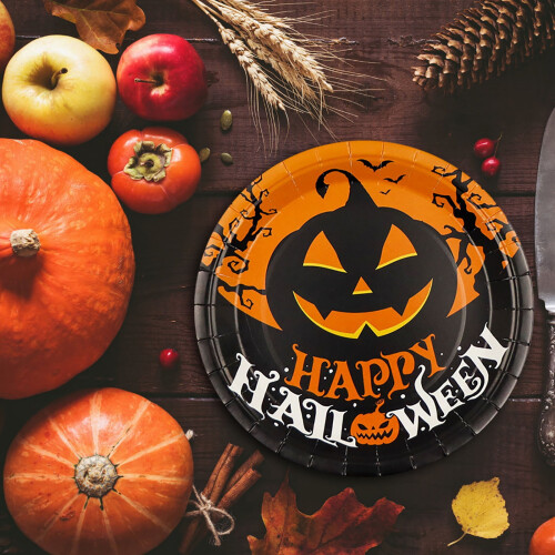 Halloweenpumpa Papperstallrikar 18 cm (10-pack) 2